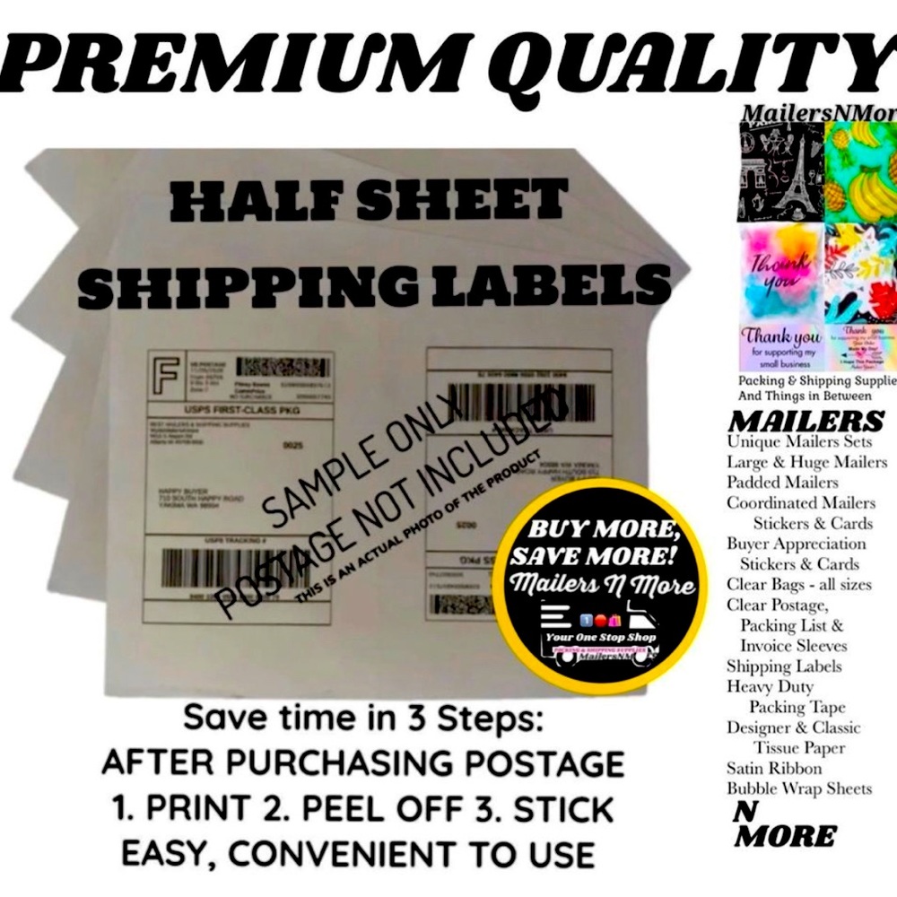 400 Half-Sheet Self Adhesive High Quality Labels Shipping Labels (200 sheets)
